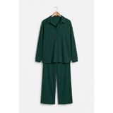 Bürümcük Kumaş Düğmeli Gömlek Pantolon Alt Üst Takım-Siyah-3XL