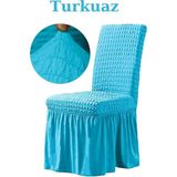 Bürümcük Kumaş, Esnek Sandalye Kılıfı. 6 Adet Lastikli, Yıkanabilir, Standart Sandalye Örtüsü. - 45 x 45 cm - Turkuaz