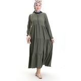 Bürümcük Kumaş Fermuarlı Elbise 6999-02 Haki - 38