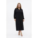 Bürümcük Kumaş Gömlek Yaka Boydan Düğmeli Uzun Elbise Tesettüre Uygun - 3XL - Siyah