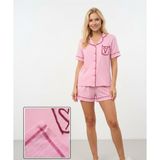 Bürümcük Kumaş Kısa Kollu Pembe Şortlu Pijama Takımı, M