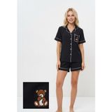 Bürümcük Kumaş Kısa Kollu Siyah Şortlu Pijama Takımı, L