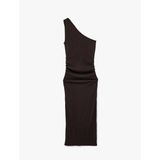 Bürümcük Kumaş Slim Fit Drapeli Kolsuz Tek Omuz Kalem Elbise