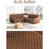 Bürümcük L Köşe Koltuk Örtüsü. Boydan Eteksiz Streç Esnek Lastikli Çekyat Kanepe Kılıfı - 300 x 350 cm - Açık Kahverengi
