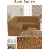 Bürümcük L Köşe Koltuk Örtüsü. Etekli Streç Esnek Lastikli, Kollu Köşe Kılıfı - 300 x 350 cm - Açık Kahverengi