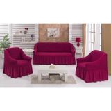 Bürümcük Pamuklu (3-1-1) Koltuk Örtüsü Takımı Etekli Koltuk Kanepe Kılıf (Bordo Renk) - 180 x 230 cm
