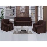 Bürümcük Pamuklu (3-1-1) Koltuk Örtüsü Takımı Etekli Koltuk Kanepe Kılıf (Koyu Kahve Renk) - 180 x 230 cm