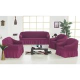Bürümcük Pamuklu (3-2-1-1) Koltuk Kanepe Örtüsü Takımı Etekli (Mürdüm Renk) - 180 x 230 cm