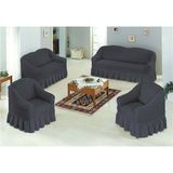 Bürümcük Pamuklu Koltuk Kanepe Örtüsü Takımı Lastikli Etekli Koltuk Kanepe Kılıfı 3+3+1+1 - 180 x 230 cm - Antrasit