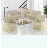 Bürümcük Pamuklu Koltuk Kanepe Örtüsü Takımı Lastikli Etekli Koltuk Kanepe Kılıfı 3+3+1+1 - 180 x 230 cm - Krem