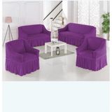 Bürümcük Pamuklu Koltuk Kanepe Örtüsü Takımı Lastikli Etekli Koltuk Kanepe Kılıfı 3+3+1+1 - 180 x 230 cm - Mor