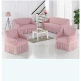 Bürümcük Pamuklu Koltuk Kanepe Örtüsü Takımı Lastikli Etekli Koltuk Kanepe Kılıfı 3+3+1+1 - 180 x 230 cm - Pudra