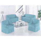 Bürümcük Pamuklu Koltuk Kanepe Örtüsü Takımı Lastikli Etekli Koltuk Kanepe Kılıfı 3+3+1+1 - 180 x 230 cm - Turkuaz