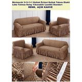 Bürümcük Pamuklu Koltuk Kanepe Örtüsü Takımı Lastikli Etekli Koltuk Kanepe Kılıfı 3+3+1+1 Standart - 180 x 230 cm - Açık Kahverengi