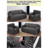 Bürümcük Pamuklu Koltuk Kanepe Örtüsü Takımı Lastikli Etekli Koltuk Kanepe Kılıfı 3+3+1+1 Standart - 180 x 230 cm - Antrasit