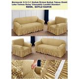 Bürümcük Pamuklu Koltuk Kanepe Örtüsü Takımı Lastikli Etekli Koltuk Kanepe Kılıfı 3+3+1+1 Standart - 180 x 230 cm - Bej