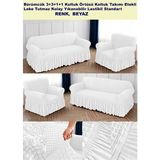 Bürümcük Pamuklu Koltuk Kanepe Örtüsü Takımı Lastikli Etekli Koltuk Kanepe Kılıfı 3+3+1+1 Standart - 180 x 230 cm - Beyaz