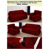 Bürümcük Pamuklu Koltuk Kanepe Örtüsü Takımı Lastikli Etekli Koltuk Kanepe Kılıfı 3+3+1+1 Standart - 180 x 230 cm - Bordo