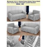 Bürümcük Pamuklu Koltuk Kanepe Örtüsü Takımı Lastikli Etekli Koltuk Kanepe Kılıfı 3+3+1+1 Standart - 180 x 230 cm - Gri