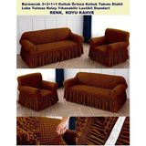 Bürümcük Pamuklu Koltuk Kanepe Örtüsü Takımı Lastikli Etekli Koltuk Kanepe Kılıfı 3+3+1+1 Standart - 180 x 230 cm - Koyu Kahve