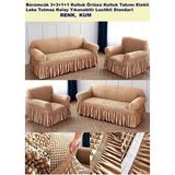 Bürümcük Pamuklu Koltuk Kanepe Örtüsü Takımı Lastikli Etekli Koltuk Kanepe Kılıfı 3+3+1+1 Standart - 180 x 230 cm - Kum