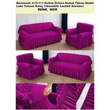 Bürümcük Pamuklu Koltuk Kanepe Örtüsü Takımı Lastikli Etekli Koltuk Kanepe Kılıfı 3+3+1+1 Standart - 180 x 230 cm - Mor