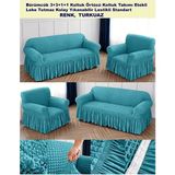 Bürümcük Pamuklu Koltuk Kanepe Örtüsü Takımı Lastikli Etekli Koltuk Kanepe Kılıfı 3+3+1+1 Standart - 180 x 230 cm - Turkuaz