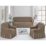 Bürümcük Pamuklu Koltuk Örtüsü Takımı Lastikli Etekli Koltuk Kanepe Kılıf 3+1+1 - 180 x 230 cm - Kahve