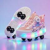 BURUNİ Akıllı Bağcıklı LED Işıklı Patenli Somon Çocuk Ayakkabı – Ortopedik Taban, 2’si 1 Arada (Spor & Paten), Renkli Işıklı Tekerlekli Sneaker - 32