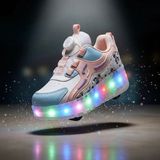 BURUNİ Buruni Le Style De Marie Buruni Kız Erkek Çocuk Patenli Işıklı Ayakkabı | Tekerlekli Spor Ayakkabı | LED Işıklı Çocuk Pateni - Pembe - 36