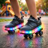 BURUNİ Patenli Işıklı Spor Ayakkabısı & Tekerlekli Sneakers Cırtlı - Siyah