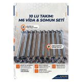 BÜŞ 10 takım M6x100 mm Yıldız Başlı Cıvata ve M6x14 Çektirme Silindir Somun Seti - Mobilya Bağlantı Elemanları