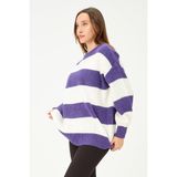 Busa Blok Renk Oversize Kazak Mor - Standart