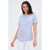 Busa Emzirme Detaylı Kısa Kollu Kadın Lila Renk Bisiklet Yaka Hamile T-Shirt