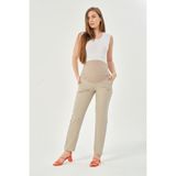 Busa Hamile Esnek Karın Bantlı Belden Ayarlı Mom Fit Klasik Gabardin Pantolon Taş - 46