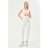 BUSA Hamile Esnek Karın Bantlı Beli Ayarlanabilir Mom Fit Kot Pantolon Beyaz