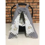 Buse Baby Home Gri Pikeli ve Poplin Kumaş, Ponponlu Puset Örtüsü ve Puset Minderi 2'li Set
