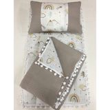 Buse Baby Home Kahverengi , Müslin ve Ponponlu Alt Açma , Yastık ve Battaniye 3'lü Set - 100x100