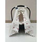 Buse Baby Home Krem Pikeli ve Poplin Kumaş, Ponponlu Puset Örtüsü ve Puset Minderi 2'li Set