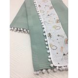Buse Baby Home Muslin Kumaş ,pikeli ve Ponponlu , %100 Pamuklu Çok Amaçlı Bebek Battaniyesi - 100x100 - Yeşil