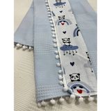 Buse Baby Home Muslin Kumaş ,pikeli ve Ponponlu , Pamuklu Çok Amaçlı Bebek Battaniyesi - Mavi