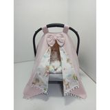 Buse Baby Home Pembe Pikeli ve Poplin Kumaş, Ponponlu Puset Örtüsü ve Puset Minderi 2'li Set