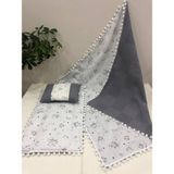 Buse Baby Home Poplin Kumaş ve Ponponlu Alt Açma , Yastık ve Battaniye 3'lü Set - Gri - 100 x 100