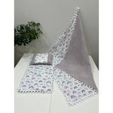 Buse Baby Home Poplin Kumaş ve Ponponlu Alt Açma , Yastık ve Battaniye 3'lü Set - Lavanta Rengi - 100 x 100