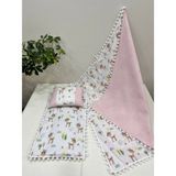 Buse Baby Home Poplin Kumaş ve Ponponlu Alt Açma , Yastık ve Battaniye 3'lü Set - Pembe - 100 x 100