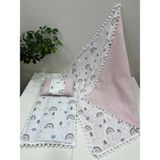 Buse Baby Home Poplin Kumaş ve Ponponlu Alt Açma , Yastık ve Battaniye 3'lü Set - Pembe