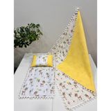 Buse Baby Home Poplin Kumaş ve Ponponlu Alt Açma , Yastık ve Battaniye 3'lü Set - Sarı - 100 x 100