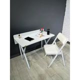 Buse Çalışma Masası Ofis Bilgisayar Masası + Katlanır Sandalyeli 103 Cm Metal Beyaz Ayak