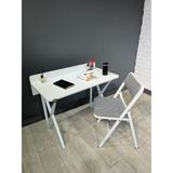 Buse Çalışma Masası Ofis Bilgisayar Masası + Katlanır Sandalyeli 103 cm Metal Siyah Ayak - Beyaz - 103 x 52 x 96