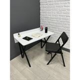 Buse Çalışma Masası Ofis Bilgisayar Masası + Katlanır Sandalyeli 103 cm Metal Siyah Ayak - Beyaz - Gri - 103 x 52 x 96